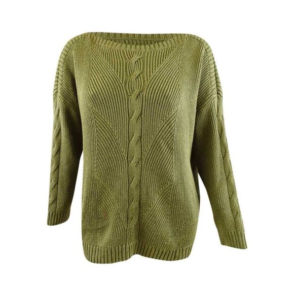 Lauren Ralph Lauren Women's Plus Cable-Knit Cotton-Blend Sweater (2X, Olive) - Picture 1 of 3